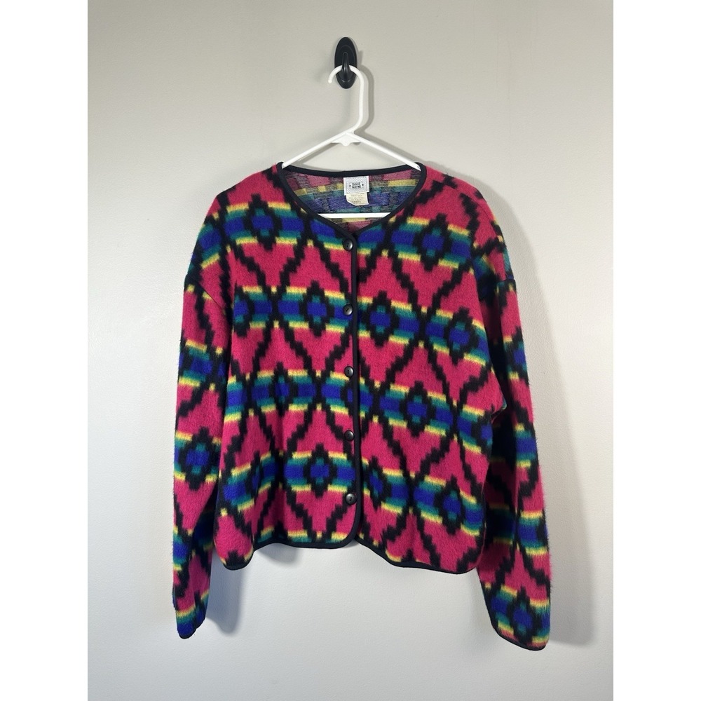 Vtg David Wayne Fleece Jacket Womens 80s 90s Southwestern Full Zip Made In‎ USA
